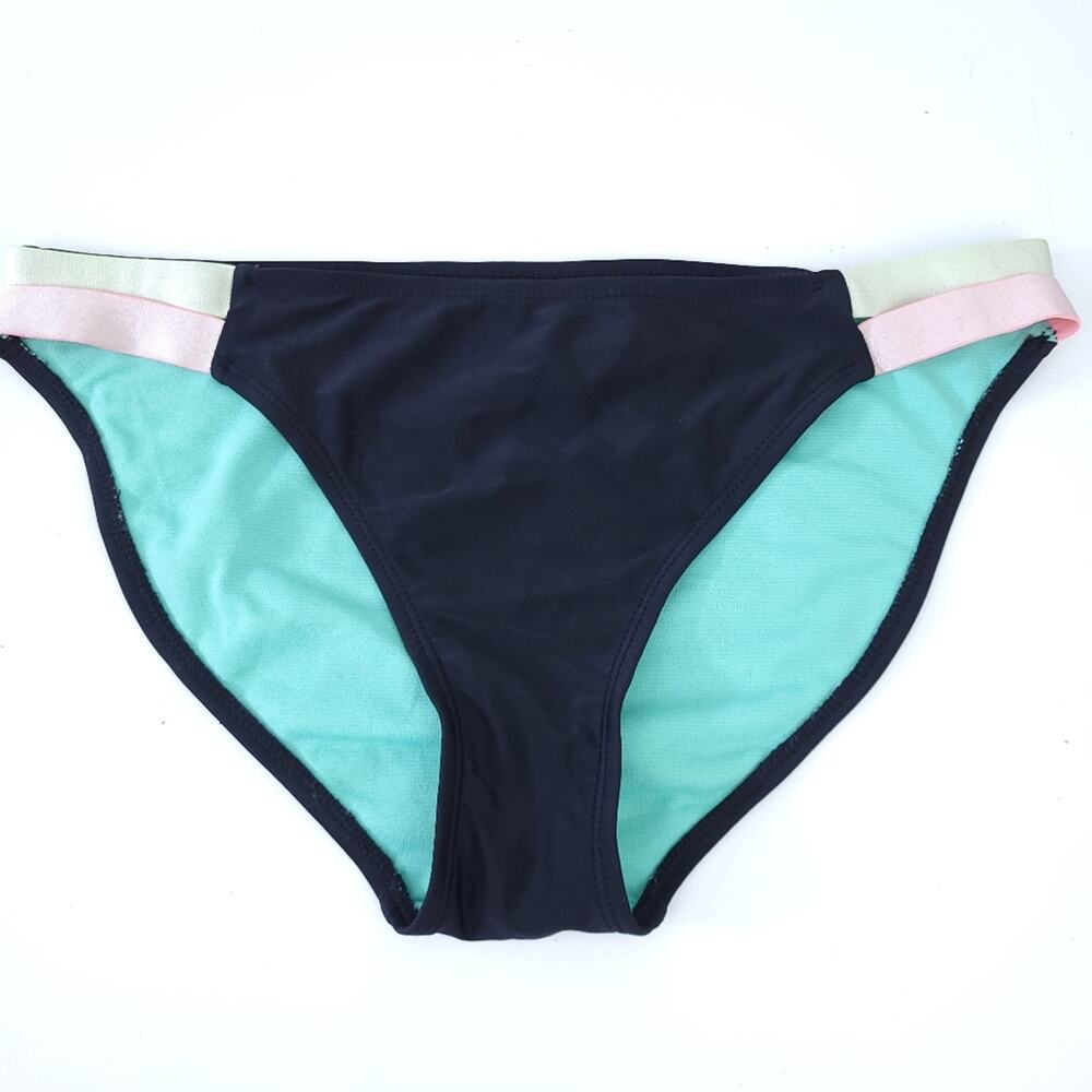 Xhilaration Bikini Bottoms Black with Pink Yellow Side Bands Medium Swimsuit